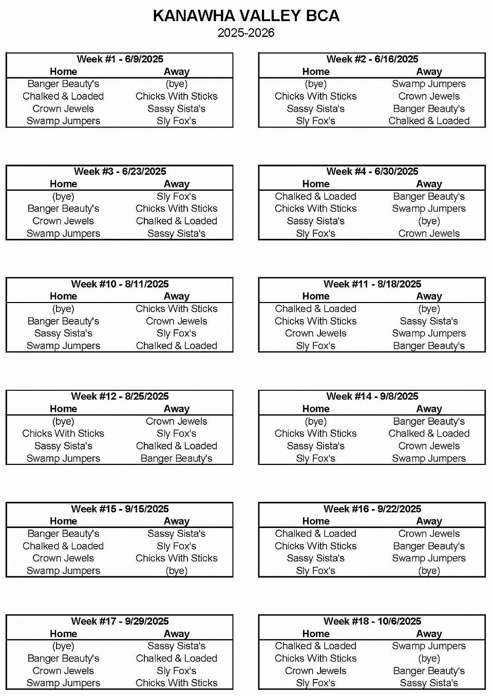 Page 1 Womens Schedule