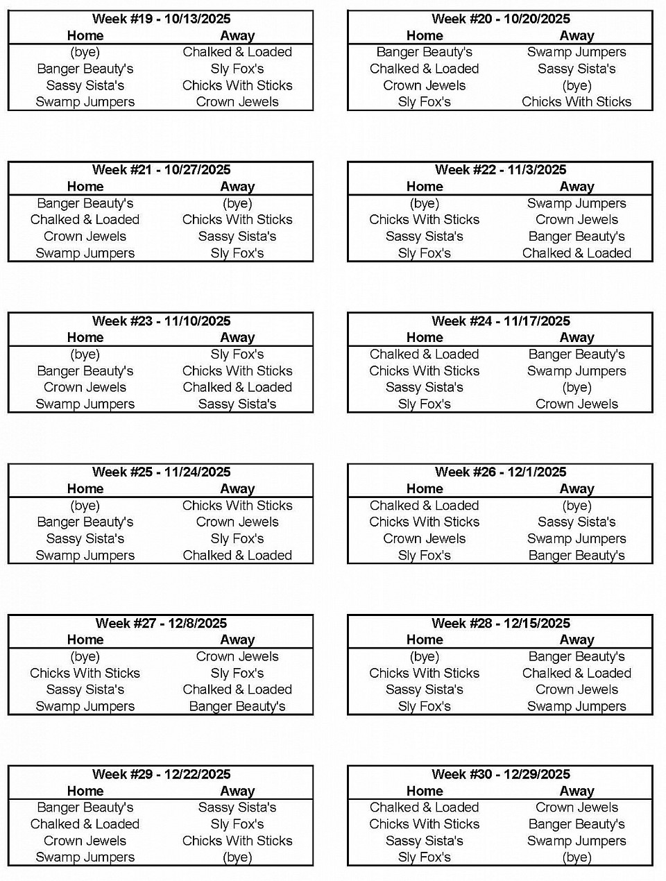 Page 2 Womens Schedule